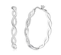 Sllaiss 925 Pendientes de aro de plata esterlina para mujer Delicados pendientes de aro trenzados de 12 mm 16 mm y 20 mm Pendientes de aro con bisagras pequeños huggie chapados en oro blanco(S 30MM)