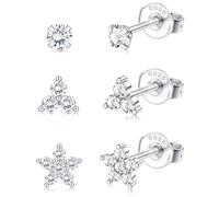 Sllaiss 925 Pendientes de plata de ley para mujer 3 pares de circonitas cúbicas de flor de plata Pendientes pequeños Pendientes hipoalergénicos Juego de tachuelas Pendientes de cartílago (Plateado)
