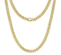 Sllaiss Cadena Hombre Acero Inoxidable Miami Cubana de 5mm Collar Hombre Mujer Hipoalergénico Cubanas Cuello Cadenas de Eslabones Grandes Planos con Cierre de Seguridad Cuadrado de Presion 51cm, Oro