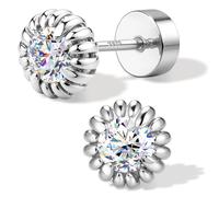 SLLAISS Pendientes de moissanita con parte trasera plana, hipoalergénicos, chapados en oro de 14 quilates, aretes de plata de ley para mujeres y hombres, pequeños y delicados piercings de cartílago