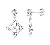 Sllaiss Pendientes de trébol Pendientes de plata de ley 925 para mujer Pendientes de circonio cúbico 4MM Pendientes de cartílago Pendientes de gota de agua