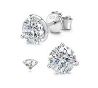 SLLAISS Pendientes Moissanita Mujer Plata de Ley 925 Hipoalergenicos Oro Blanco 16K Pendiente Hombre Plata Brillantes 4CT Diamante Redondo 3-Prong Martini Studs Diamante Simulado Color D VVS1