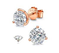 SLLAISS Pendientes Moissanita Mujer Plata de Ley 925 Hipoalergenicos Oro Rosa 16K Pendiente Hombre Plata Brillantes 3CT Diamante Redondo 3-Prong Martini Studs Diamante Simulado Color D VVS1