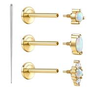 SLLAISS Piercing Titanio Grado Implante G23 Pendientes Oreja Helix Tragus Conch Labret Cartílago con Rosca Interna Ópalo Brillante Piercings Labio Medusa Monroe para Mujer Hombre Plata Oro
