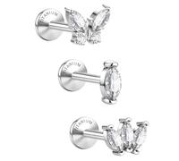 SLLAISS Piercing Titanio Grado Implante G23 Pendientes Oreja Helix Tragus Conch Labret Cartílago con Rosca Interna Circonita Brillante Piercings Labio Medusa Monroe para Mujer 18G