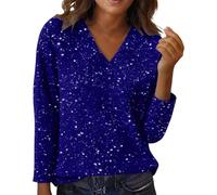 SLNLUYK Blusa de lentejuelas para mujer, cuello en V, manga larga, blusa de manga 3/4, camiseta elegante con purpurina, blusas holgadas para graduación, cóctel, Navidad, beige, L