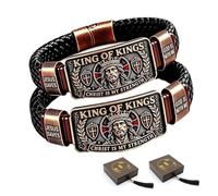 sloiaz Pulsera de fe King of Kings, pulsera cristiana ajustable, regalo, pulsera inspiradora religiosa de Cristo es mi fuerza, for hombres, marido, papá(2PCS)