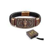 sloiaz Pulsera de fe King of Kings, pulsera cristiana ajustable, regalo, pulsera inspiradora religiosa de Cristo es mi fuerza, for hombres, marido, papá(1PC)