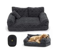 sloiaz Sofá Cama Relajante for Mascotas, sofá Cama Esponjoso for Perros y Gatos, Felpa for Interiores, Parte Inferior extraíble, Lavable y Antideslizante con Guantes for Quitar Lana(Dark Grey,S)