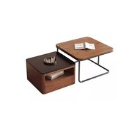 SLOKFV5 Mesa de Centro Juego de 2 mesas de Centro cuadradas apilables Modernas, Mesa Auxiliar Industrial de Madera Maciza con 2 cajones for Sala de Estar y balcón. Café