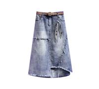 SLOKFV5 Skirt Falda Larga de Mezclilla Irregular con Borde Crudo para Mujer, Falda Informal de Cintura Alta, línea A, Falda asimétrica de Talla grande, Falda Vaquera Midi con cinturón Playa