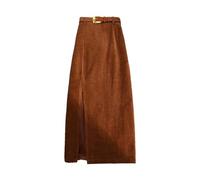 SLOKFV5 Skirt Falda Midi de Pana con Abertura en el Muslo para Mujer, Cintura Alta, Falda Larga Ajustada con cinturón para otoño e Invierno Playa