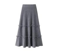 SLOKFV5 Skirt Falda Midi Plisada de Punto con retales de Encaje para Mujer, Falda Holgada de Cintura Alta con Costuras elásticas para Mujer Playa