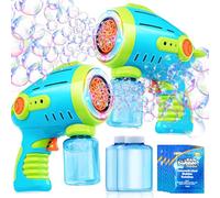 Sloosh 2 paquetes de pistolas de burbujas iluminadas para niños de 4 a 8 años, con solución de recarga de burbujas, más de 10000 burbujas, ametralladora de burbujas de 10 agujeros para niños pequeños,