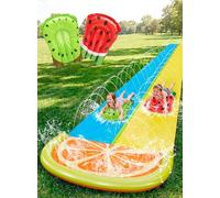 Sloosh 22,5ft/685,8cm Tobogán de Agua con 2 Tablas inflables, tobogán de césped de Doble Carril con rociadores avanzados, Juguete de Verano para niños y Adultos, diversión en el jardín, Naranja