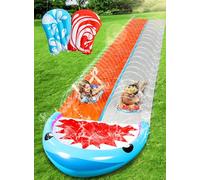 Sloosh 22,5ft/685,8cm Tobogán de Agua con 2 Tablas inflables, tobogán de césped de Doble Carril con rociadores avanzados, Juguete de Verano para niños y Adultos, diversión en el jardín, Tiburón