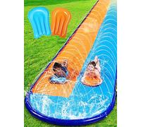 Sloosh 22,5ft x 62in/685,8 * 157,5cm Tobogán de Agua Doble para césped, tobogán Resistente con rociador y 2 Tablas inflables, Fiesta de Verano, jardín, Actividades acuáticas al Aire Libre