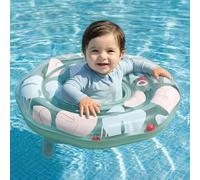 SLOOSH Flotador de piscina para bebé con cámaras de aire dobles, flotador inflable de natación para bebé con asiento de seguridad, diseño de hojas tropicales, anillo de natación para niños pequeños