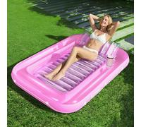 SLOOSH Flotador inflable de bronceado para piscina, 70 x 46 pulgadas, flotadores de piscina para adultos con almohada, flotador 4 en 1, balsa de bronceado, cama para tomar el sol para inflar agua