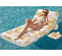 SLOOSH Flotador Inflable para Piscina para Adultos, Flotador Diseño de Hojas Tropicales, Silla Flotante con Respaldo Ajustable, Portavasos, Flotador para Tomar el Sol en la Piscina, Playa, Champán