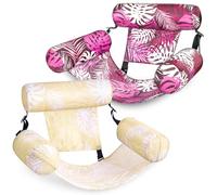 SLOOSH Flotadores Inflables para Adultos, 2 Paquetes de Sillas Flotantes, Flotadores Inflables para Adultos, Silla Flotante para Fiesta de Verano en Agua, Playa o Lago, Hojas Tropicales-Champán, Rosa