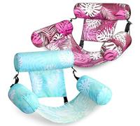 SLOOSH Flotadores Inflables para Adultos, 2 Paquetes de Sillas Flotantes, Flotadores Inflables para Adultos, Silla Flotante para Fiesta de Verano en Agua, Playa o Lago, Hojas Tropicales-Cian, Rosa