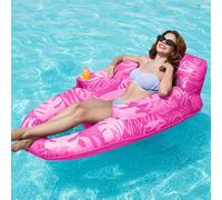 SLOOSH Flotadores Inflables Premium para Piscina, Reclinable para Adultos, Flotador de Piscina de Tela con Portavasos y Respaldo Ajustable para Fiesta de Verano (Rosa)