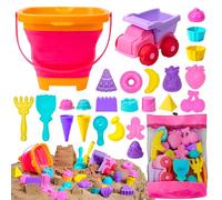 Sloosh Juego de Juguetes de Arena de Playa - Juguetes de camión volquete con moldes de Arena para niños pequeños, Cubos Plegables Plegables