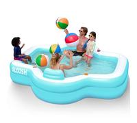 SLOOSH Piscina Inflable con Asientos, 305 x 257 x 66 cm, Piscina Familiar Grande y Resistente para Exteriores, con Respaldo y portavasos, Ideal para Fiestas de Verano en el jardín o el césped, Cian