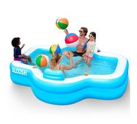 SLOOSH Piscina Inflable con Asientos, 305 x 257 x 66 cm, Piscina Familiar Grande y Resistente para Exteriores, con Respaldo y portavasos, Ideal para Fiestas de Verano en el jardín o el césped, Azul
