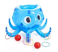 Sloosh Pulpo Inflable para Piscina, Juego Inflable Flotante con Aro de Baloncesto y Lanzamiento de Anillas, Incluye 2 Pelotas y 6 Anillas de Colores, Diseño de Pulpo Bonito para Niños y Adultos