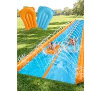 Sloosh Tobogán acuático doble de 762 × 183 cm, tobogán de césped con aspersor y 2 colchonetas inflables, para adultos y niños, ideal para fiestas de verano, jardín y actividades de juego al aire libre
