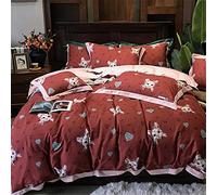 SLOPSS Autumn and Winter Brushed Four-Piece Set Printed Stitching Quilt Cover Thick Cotton Bedding (Color A Size : (B 2m)