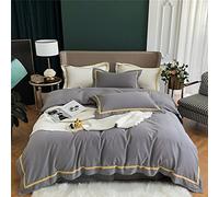 SLOPSS Autumn and Winter Cotton Brushed Four-Piece Style Pure Yarn-Dyed Quilt Cover with Thicker Bedding (Color E Size : (F 2m)