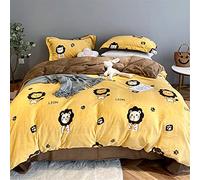 SLOPSS Autumn and Winter Cute Bear Milk Velvet Printing Four-Piece Warmth Cartoon Quilt Cover Thick Soft Bedding (Color D Size : (B 1.8m)