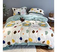 SLOPSS Autumn and Winter Cute Bear Milk Velvet Printing Four-Piece Warmth Cartoon Quilt Cover Thick Soft Bedding (Color D Size : (C 1.8m)