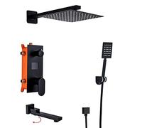 SLOPSS Bathroom Shower Faucet 3-Functions Matte Black Digital Shower Faucets Set Rainfall Shower Head 3-Way Shower Set Mixer Tap B,8 Inch B