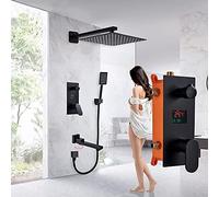 SLOPSS Bathroom Shower Faucet 3-Functions Matte Black Digital Shower Faucets Set Rainfall Shower Head 3-Way Shower Set Mixer Tap B,8 Inch B