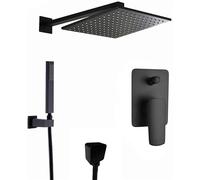 SLOPSS Bathroom Shower Mixer Set Shower Faucet System Set,Brass Square Matte Black Shower Set Bathroom Tap 8-12" Rain Shower Head Shower Arm Diverter Mixer Handheld Shower Spray Set with