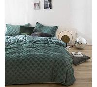SLOPSS Bed Grey and Pink Winter Soft Flannel Thick Warm Fabric Bedding Double Duvet Set 4 Pcs Quilt Cover Sets Blackish (Green King)
