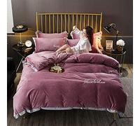 SLOPSS Bedding Bed Duvet Set Quilt Cover Sets Flat Sheet Twin Double Size Soft Warm Flannel Blue Red Green (Purple King)
