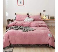 SLOPSS Beige Covers Winter Bedding Duvet Set Quilt Cover Sets Flat Sheet Soft Warm Flannel Twin Double Size (Pink King)