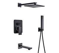 SLOPSS Black Bronze Bathroom Shower Faucet Rainfall Shower Head Wall Mounted Bathtub Mixer Tap Bath Shower Set System,3Way,12 Inch,B