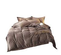 SLOPSS Black Winter Bedding Bed Duvet Set 4 Pcs Quilt Cover Sets Flat Sheet Twin King Double Size Soft Warm Flannel Thick (Brown Full)