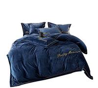 SLOPSS Black Winter Bedding Bed Duvet Set 4 Pcs Quilt Cover Sets Flat Sheet Twin King Double Size Soft Warm Flannel Thick (Blue Full)