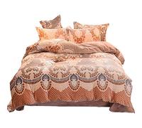 SLOPSS Blue Flowers King Size Brown Double Duvet Covers with Fitted Sheet Bedding Set Quilt Cover Sets Soft Warm (A Queen)