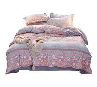 SLOPSS Blue Flowers Size Brown Double Duvet Covers with Fitted Sheet Bedding Set Quilt Cover Sets Soft Warm (C King)