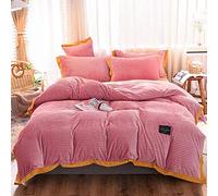 SLOPSS Blue Winter Duvet 4 Pcs Bedding Set Bed Soft Warm Flannel Thick Quilt Cover Sets Flat Sheet Twin Double Size (Pink King)