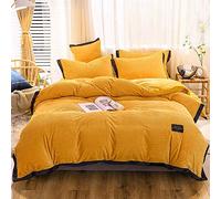 SLOPSS Blue Winter Duvet 4 Pcs Bedding Set Bed Soft Warm Flannel Thick Quilt Cover Sets Flat Sheet Twin Double Size (Yellow King)