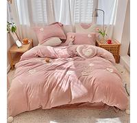 SLOPSS Cartoon Style Autumn and Winter Thick Milk Bed Sheet Four-Piece Cute Bear Cherry Quilt Cover Warm Velvet Bedding (Color A Size 1.5m) (C 5 Piece Suit)